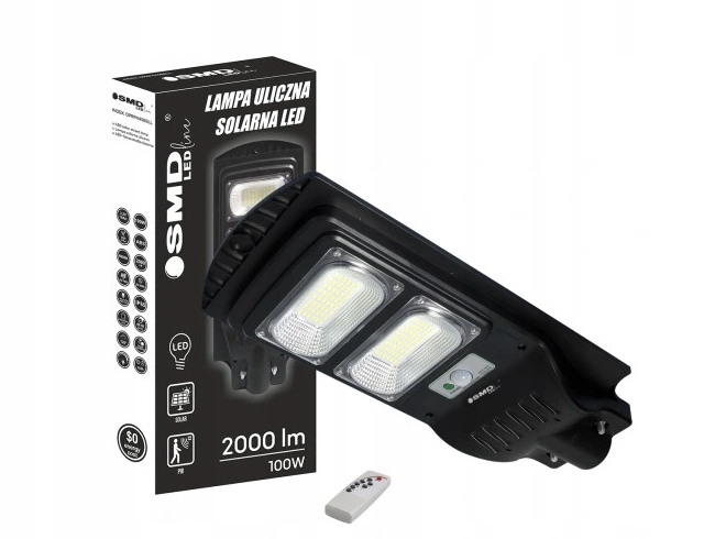 Pouličné svietidlo 100 W 1500 lm na solárne napájanie